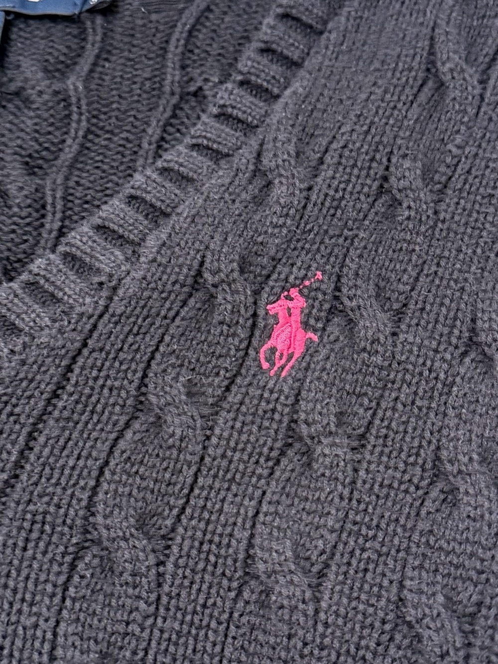 Ralph Lauren Sport Vintage Black Cable Knit V Neck Sweater - Picture 5 of 5